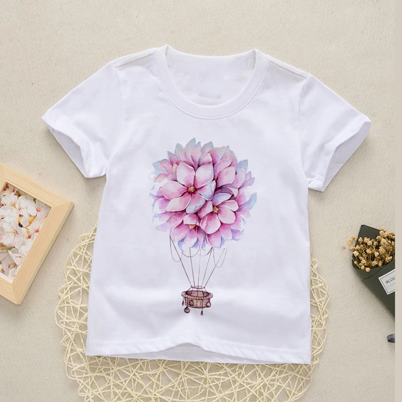 2020 3 5 6 7 8 Years Balloon Girls T-Shirt Boys Short Sleeve Tee Tops Kids Cartoon Printing Clothes Children Birthday Party Wear