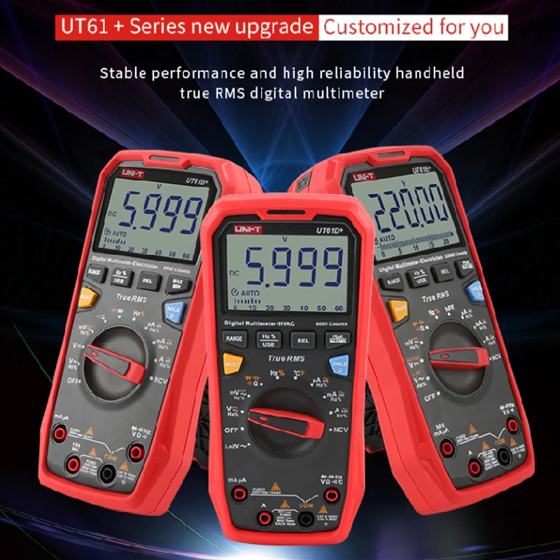 UNI T UT61B + UT61E + UT61D + وحدة اختبار رقمي متعدد ذكية احترافية True RMS نطاق تلقائي 6000 عدد تيار مستمر تيار متردد 1000 فولت