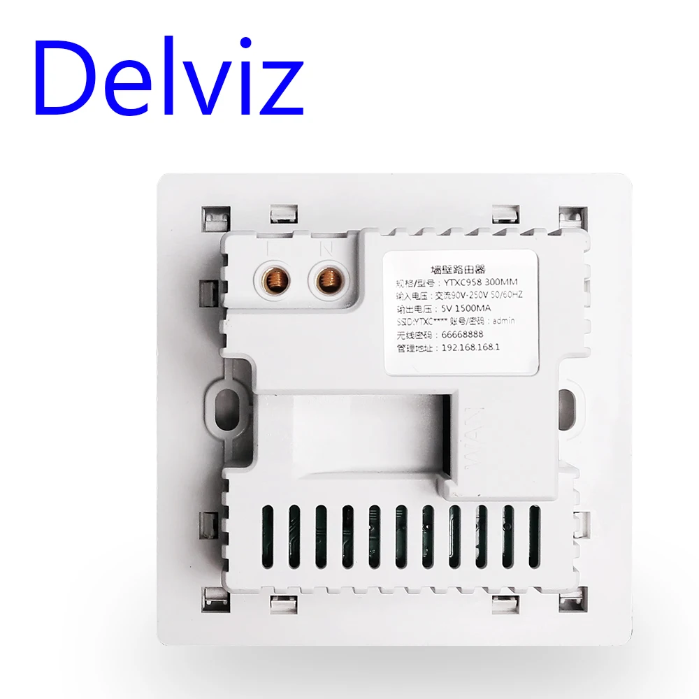 Delviz Draadloze Wifi Socket Rj45, Ap Relais Smart Usb Socket, Crystal Glass Panel, 220V Power, 300Mbps Embedded Muur Wifi Router