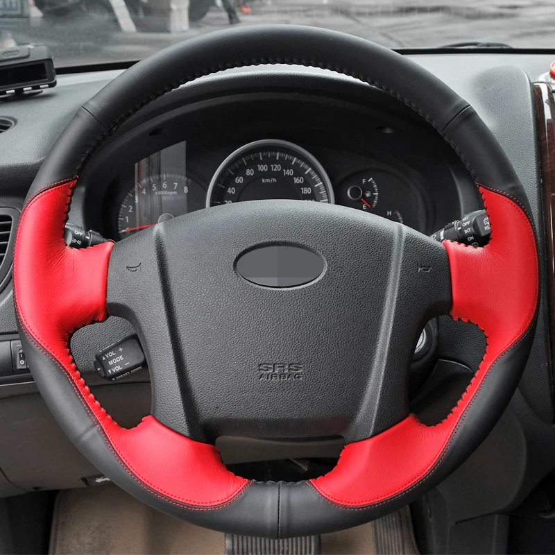 

For Kia Sportage 2 2005-2010 2009 Sportage Hand-stitched Genuine Leather car Steering Wheel Cover