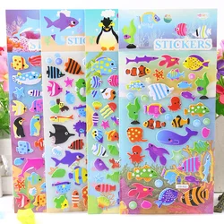 4 Sheets/Set Marine Life Cartoon Fish Stickers Baby Kids Cute 3D Bubble Puffy Sticker Scrapbook for Boy Girl Bedroom Decoration