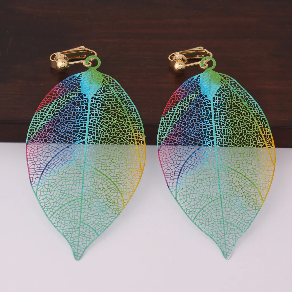 GRACE JUN Korea Style Copper Material Big Leaf Clip on Earrings Without Pierced for Womem Gold Color Ear Cuff Earrings Wholesale