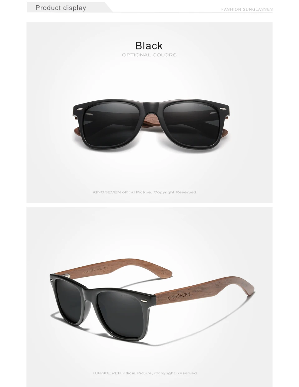 KINGSEVEN Vintage handgefertigte Sonnenbrille aus schwarzem Walnussholz für Herren und Damen, polarisierte Spiegelgläser für Damen und Herren, UV400 – Detail 5