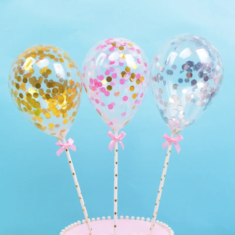 5 inch thick sequined latex transparent confetti balloon birthday party cake decoration supplies wedding cake insert card