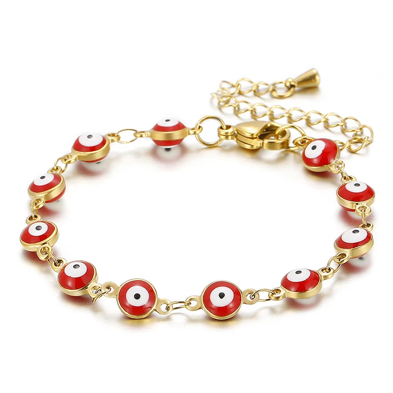 Stainless Steel Eye Bracelet For Women Gold Color Colorful Round Beads Chain Bracelets Simple Fashion Star Chains Jewelry Gifts