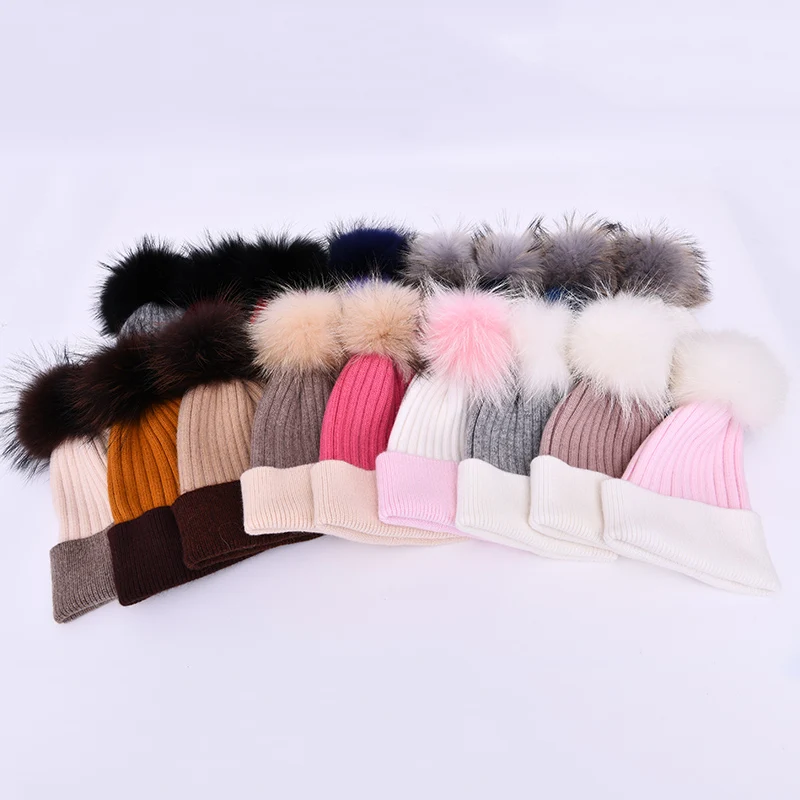 Jxwatcher Women Winter Fur Ball Cap Cashmere Hats Beanie Cap Woman Female Warm Rabbit Fur Blend Knitted Fur Ponpon Hat Caps