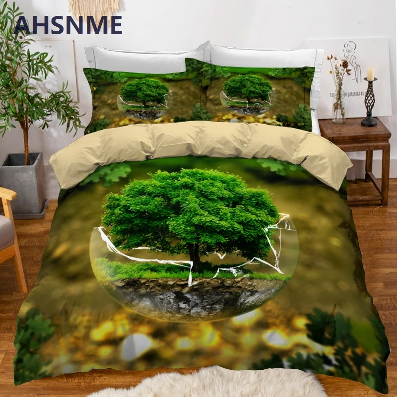 

AHSNME Green Tree Quilt Cover Sets Scenic Jogo de Cama Vitality Bed Set Cozy Bedlinen Foreign Size Dropshipping