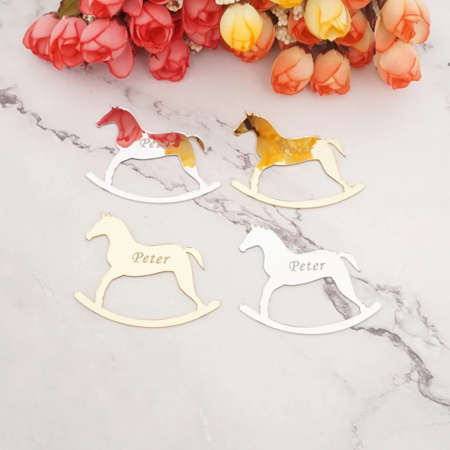 30pcs Custom Acrylic Mirror Sticker 1mm Horse Shape Private Gifts Guest Invitation Card Party Decor Personalized Wedding Crafts