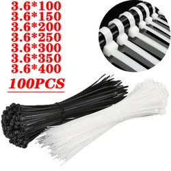 100PCS self-locking plastic nylon cable tie black and white standard width 3.6 cable tie fixing ring 4x200 4×300 4x400 cable tie