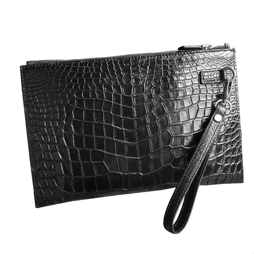 hongsen crocodile leather men clutch bag  thin large capacity  Leisure clip package  male  Hand caught bag man wallet