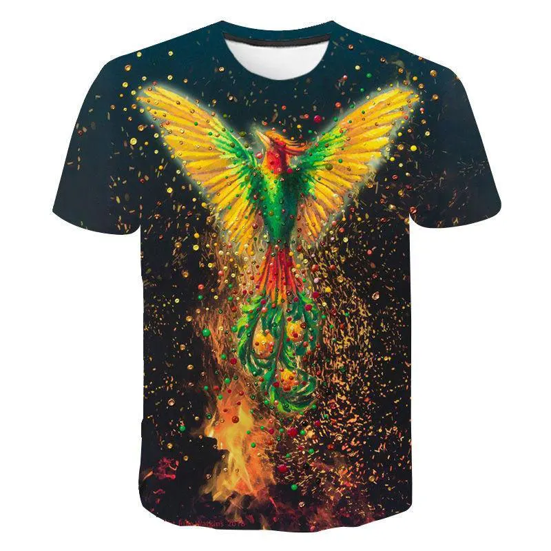 T-shirt manches courtes homme, estival et sympa, avec motif d\'oiseau fumé, à la mode, style graphique, intéressant, impression 3D, 2021