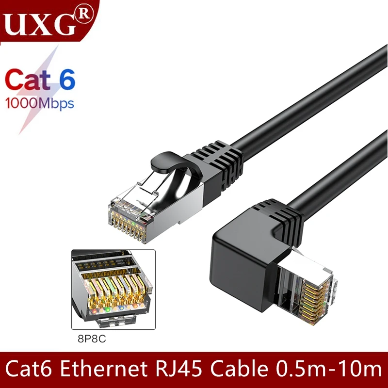 10m 5m 3m Cat6 Ethernet Cable RJ45 Right Angle UTP Network Cable Patch Cord 90 Degree Cat6a Lan Cables For Laptop Router TV BOX