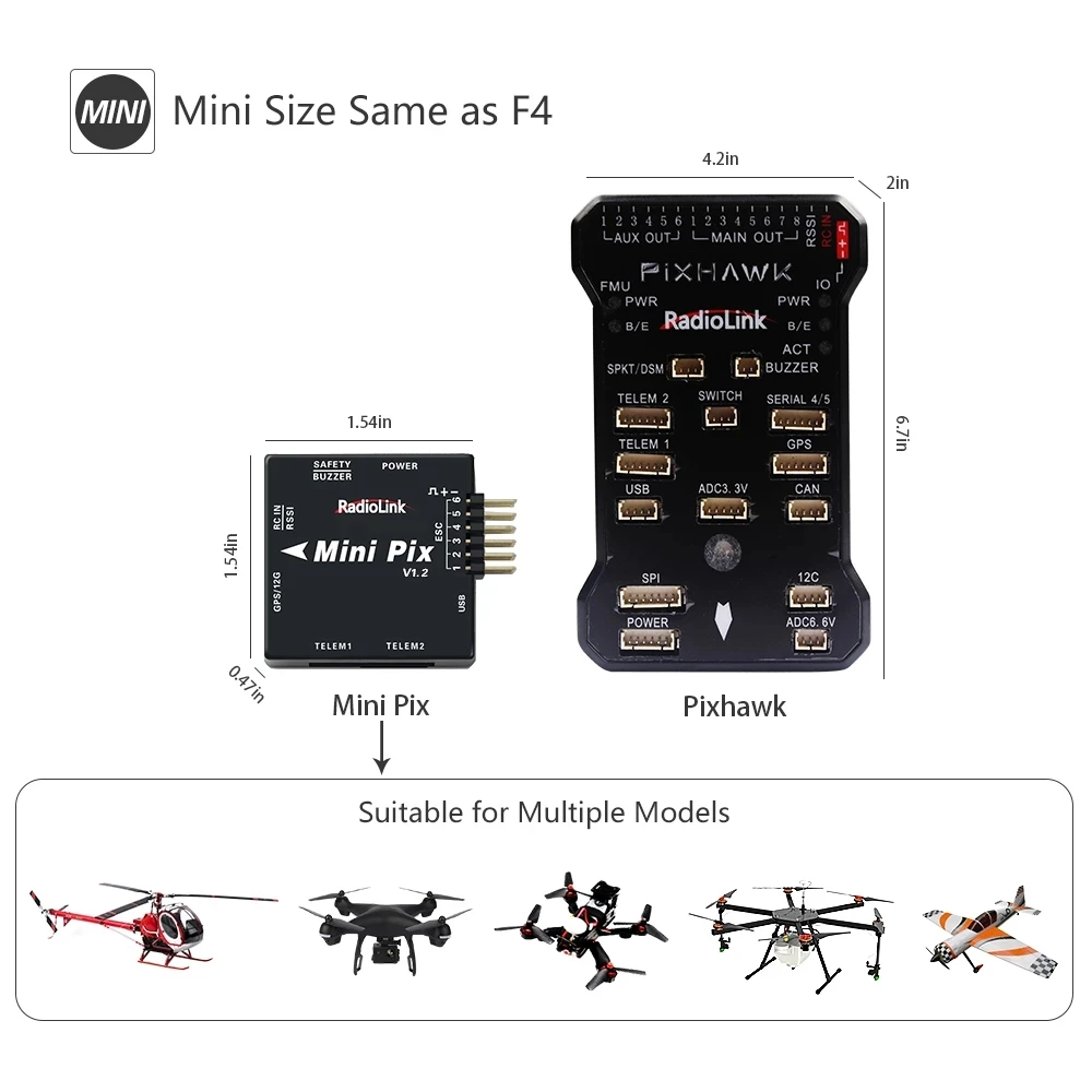 Radiolink Mini PIX V1.2 Flight Controller M8N GPS TS100 Same as Pixhawk FC for FPV Racing Drone Helicopter Fixed Wing Airplane