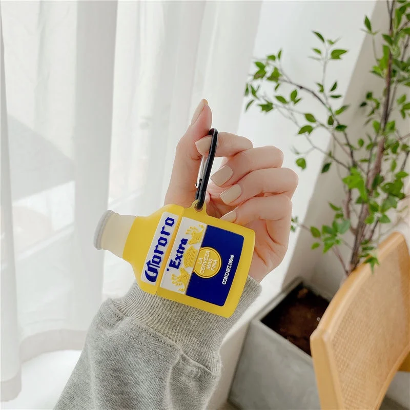 3D Creative Bierfles Draadloze Bluetooth Oortelefoon Case Voor Airpods 1/2 Opladen Doos Siliconen Soft Case Voor Airpods Pro 3