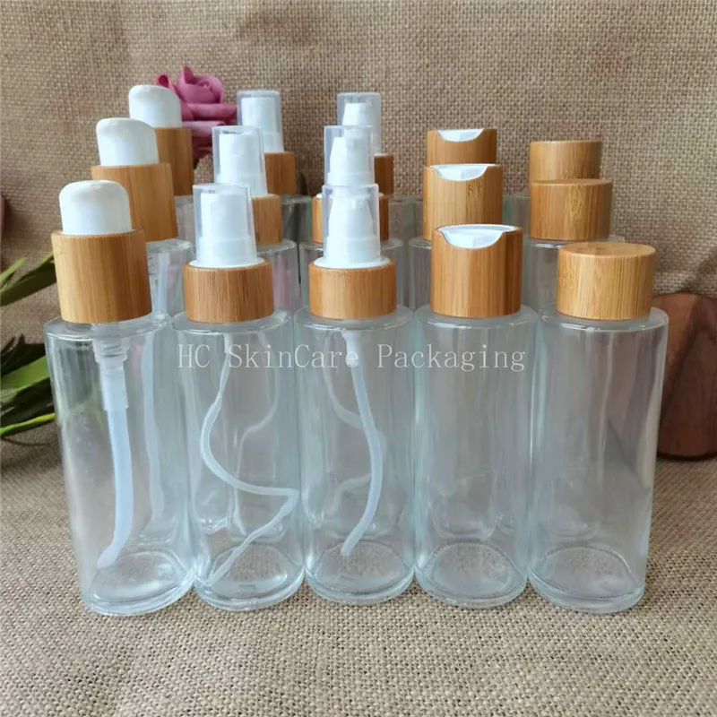 

Clear glass lotion bottle 30ml 50ml 100ml 120ml 150ml clear glass bamboo bottles empty bottles cosmetic containers wholesale