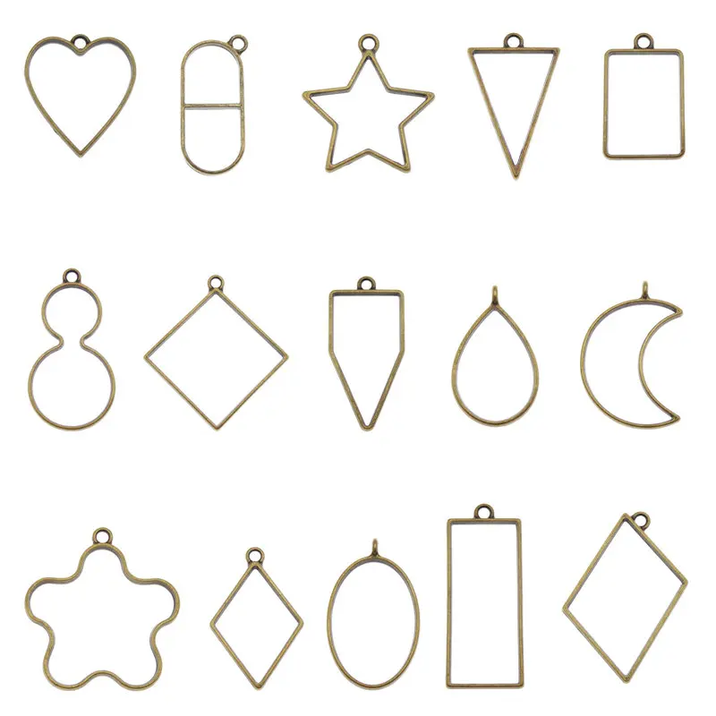 Julie Wang 15PCS Alloy Geometric Shape Mold Epoxy Casting Mixed Star Moon Heart Charms Mould Jewelry Making Tool