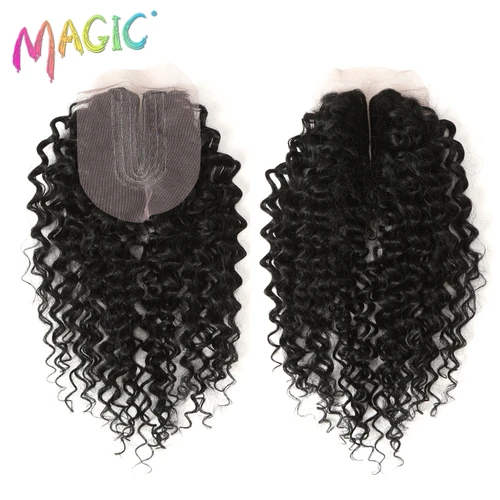Imagen 2 del producto Extensiones de pelo rizado Afro sintético mágico para mujer, 16-20 pulgadas, 7 unidades por lote, mechones con cierre, encaje africano, extensiones de cabello