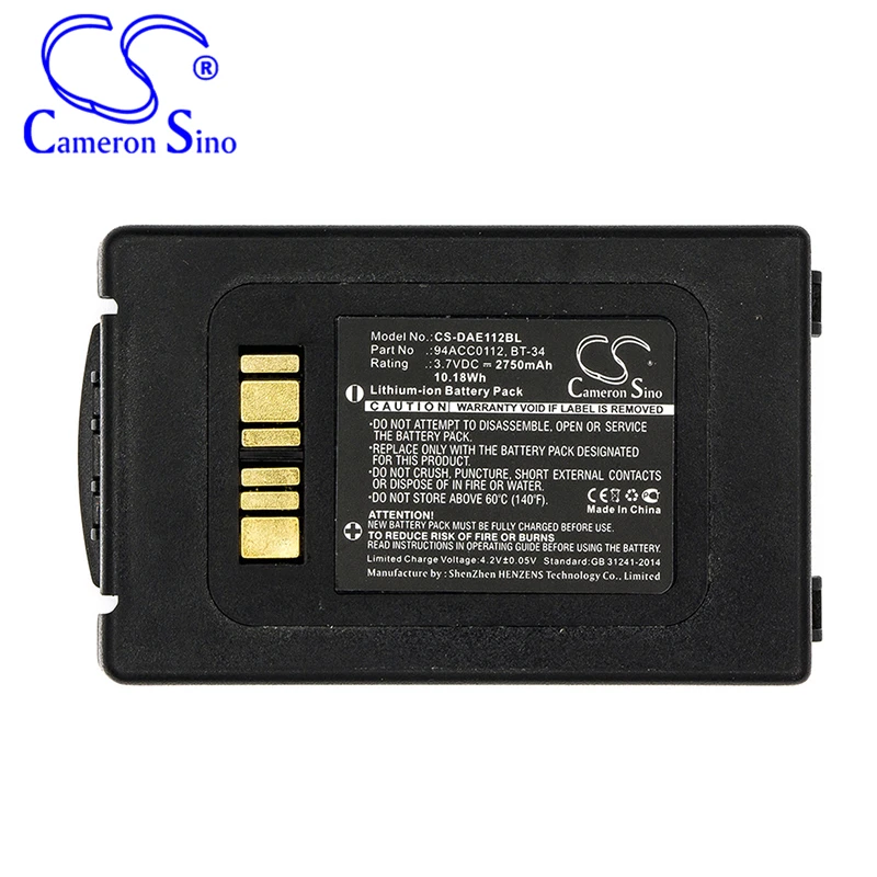 CameronSino แบตเตอรี่สำหรับ Datalogic ELF เหมาะกับ Datalogic 94ACC0112 BT-34 Barcode Scanner แบตเตอรี่2750MAh/10.18Wh 3.70V Li-Ion สีดำ