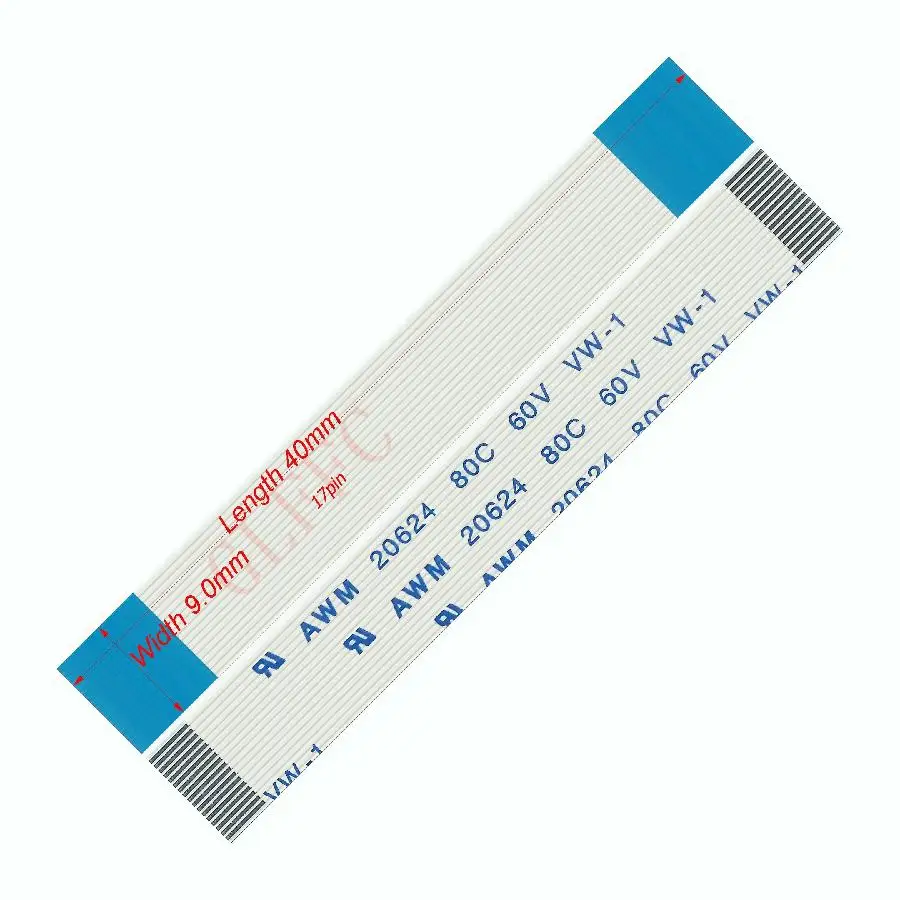 17pin 0.5pitch 40mm-4000mm A-type Flexible Flat Cable FFC awm 20624 ROHS for TTL LCD DVD Computer
