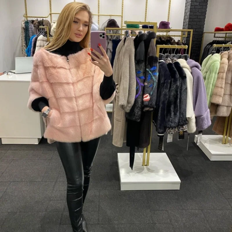 FURSARCAR 2021 Casual Stil Real Nerz Jacke Natürliche Nerz Pelzmantel Silm Weibliche Top-Mode Dicke Warme Winter Frauen mantel