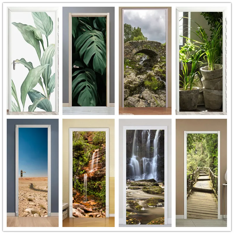 

Self-adhesive waterfall plant art door sticker home decoration door cover wall stickers mural porch wallpaper poster