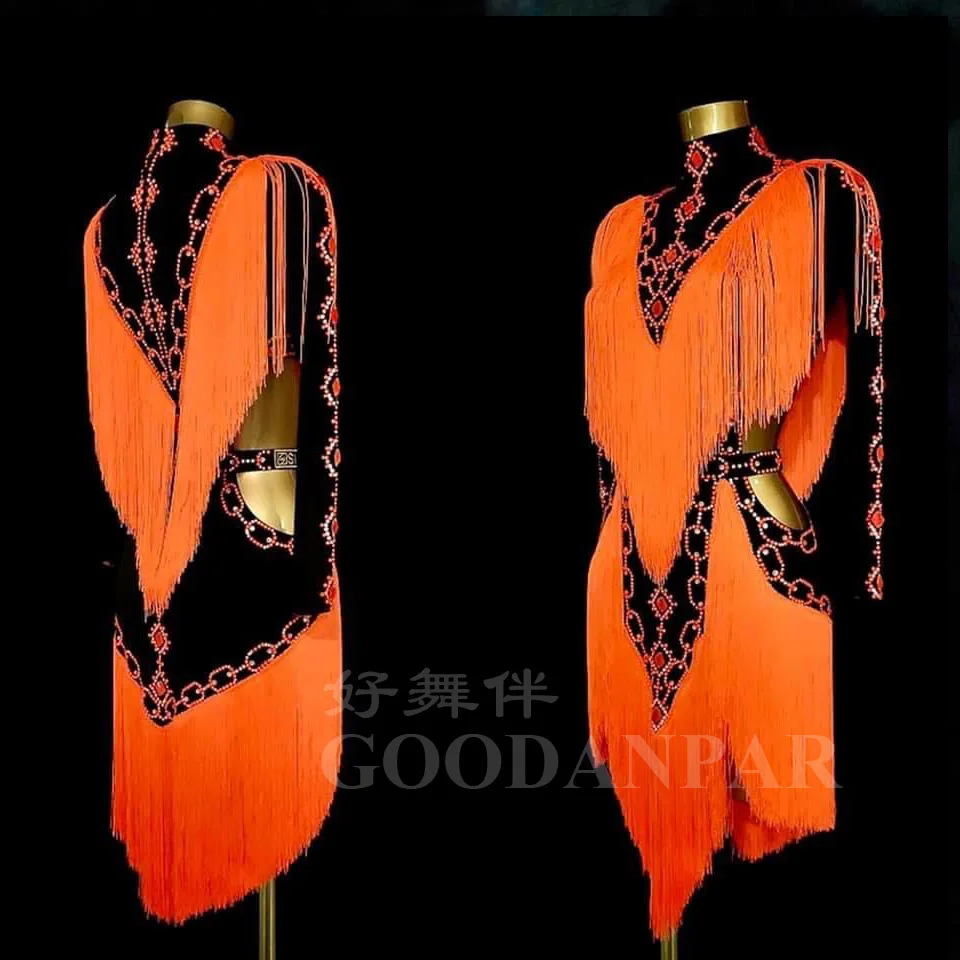 

Latin dress lady latin dance dress for competition adult latin dress girls dress latin costume rhinestones Orange dress latin