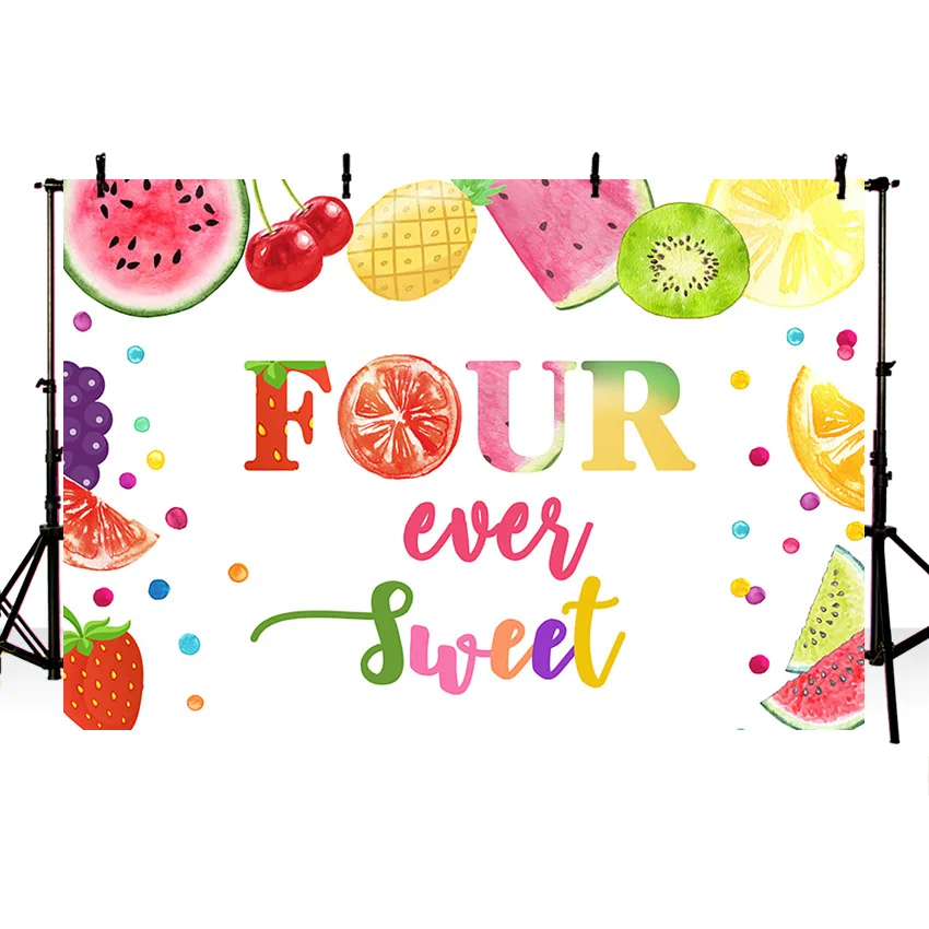 Mehofond Sweet Four Photography Background Birthday Party Cherry Grapes Pineapple Fruit Backdrops For Child Newborn Photo Studio