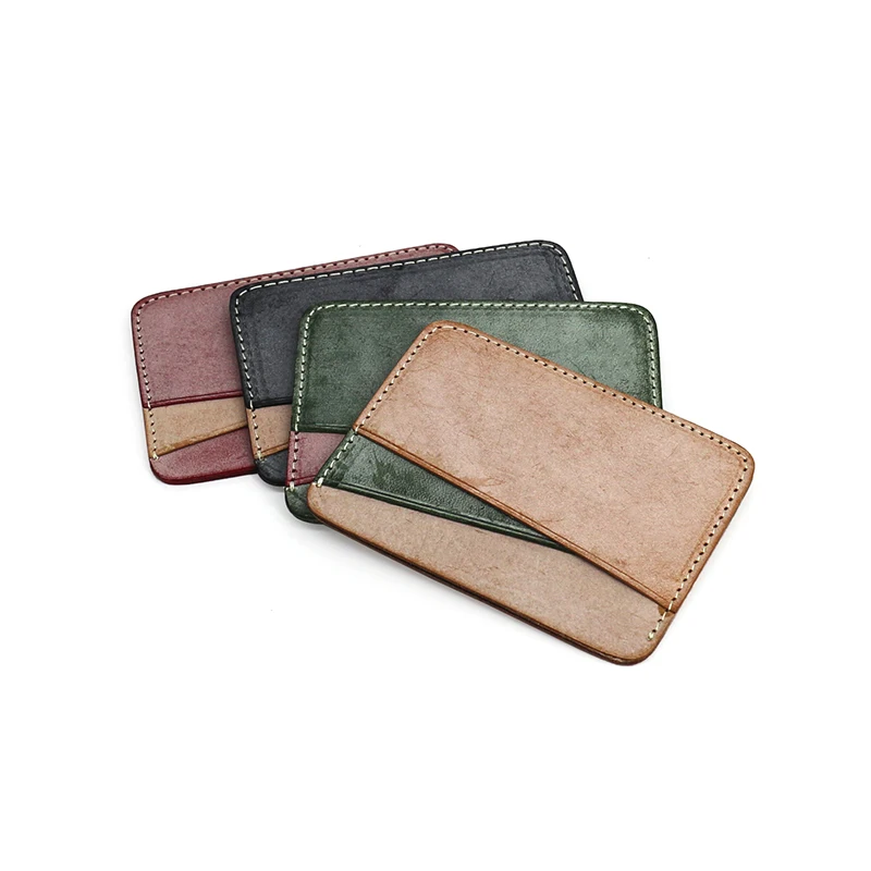 Slim Credit Card Bag Genuine Leather Luxury Handmade Vintage Fog Mini ID Bus Card Slots Purses Cowhide Simple Small Wallets
