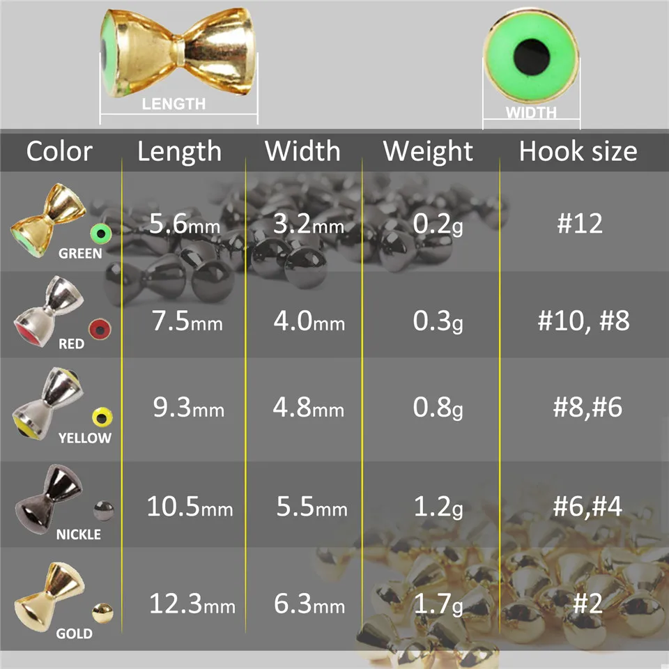 Maximumcatch 25pc 3.2/4.0/4.8/5.5/6.3mm Fly Tying Beads Brass Dumbbell With Eyes Fly Tying Material