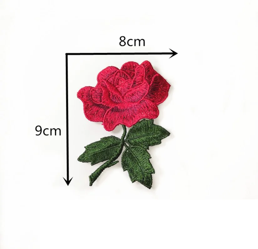 Rosa Vermelha Flor Solúvel Em Água Retro Bordado Pano Patch, Etiqueta Do Vestido, Applique, Renda, 2Pcs