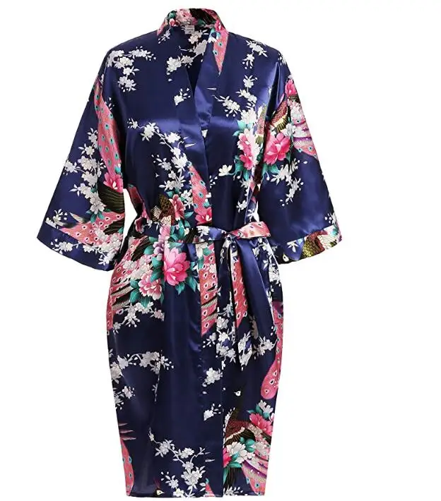 Silk Satin Wedding Bride Bridesmaid Robe Floral Bathrobe Short Kimono Robe Night Robe Bath Robe Fashion Dressing Gown For Women