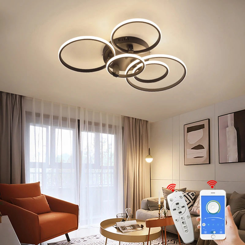 Hot led Chandelier lights Dimmable+APP rings designer for living room bedroom ceiling Modern chandelier fixtures lampara techo