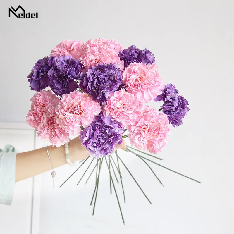 Single Branch 1 Head Artificial flowers Silk Carnation Red Fake Flowers Branch Home Decor Mother's Day Teachers' Day Gift Floral