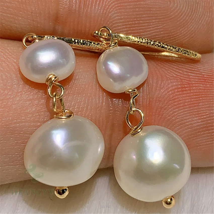 

11-12mm White Baroque Pearl Earring 18k Gold Ear Drop Dangle Women Natural Real AAA Party Jewelry