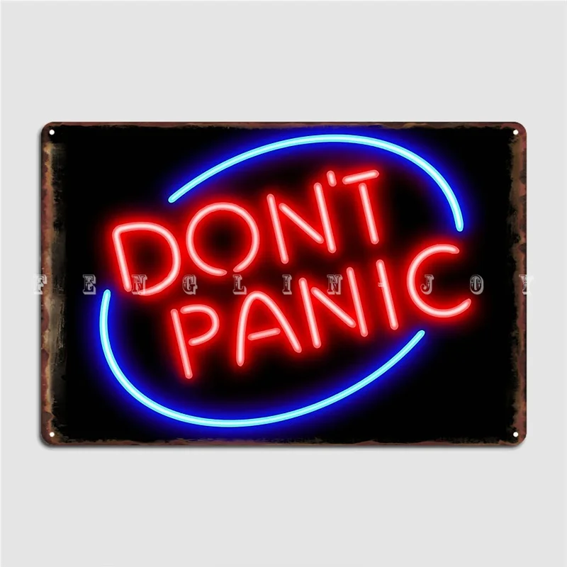 Hitchhiker's Guide Don't Panic Neon Sign Metal Plaque Poster Club Club Bar Retro Wall Plaque Tin Sign Poster