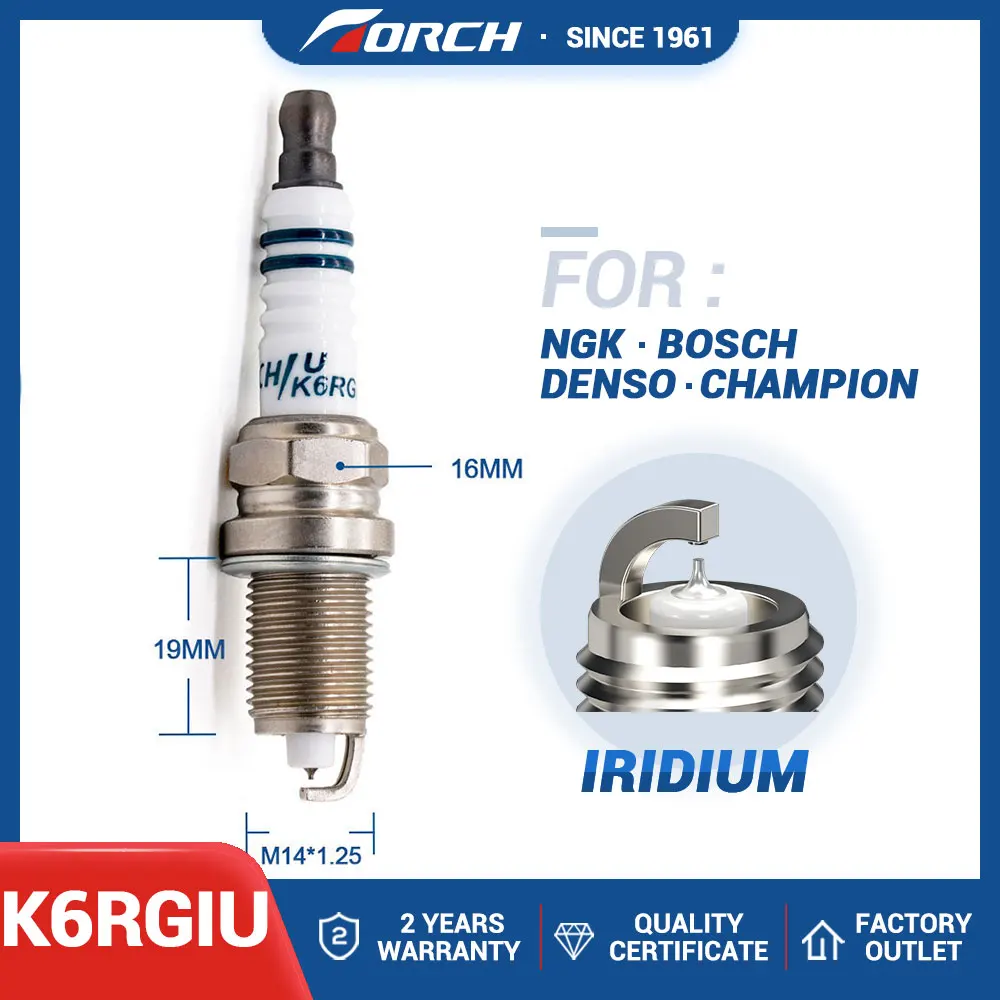 Automobile High Quality Ignition Iridium Spark Plug TORCH K6RGIU for Candle ZFR6BP-G Denso IK20L Beru Z346 General Motors