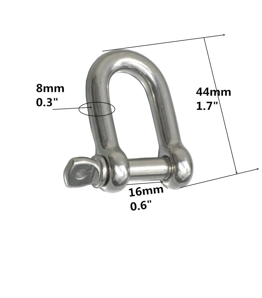 

20pcs Marine Grade Polished M8 Stainless Steel 304 D Shackle Buckles For outdoor , shackle hooks