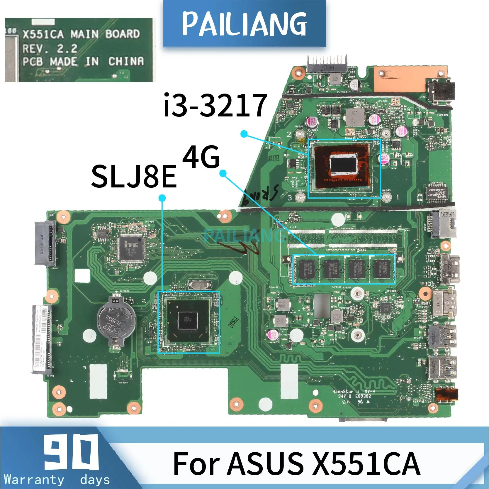 X551CA MAIN BOARD For ASUS X551C X551CA Laptop Motherboard With i3-3217U RAM 4GB No RAM Slot SLJ8E Notebook Mainboard Tested