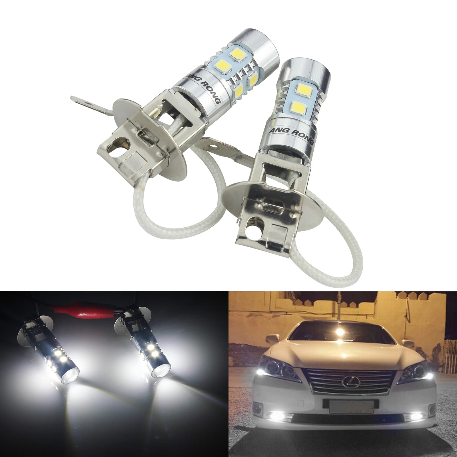 ANGRONG 2 uds 6000K H3 453 10 SMD 2835 LED luz antiniebla lámpara de circulación diurna DRL proyector (CA305)