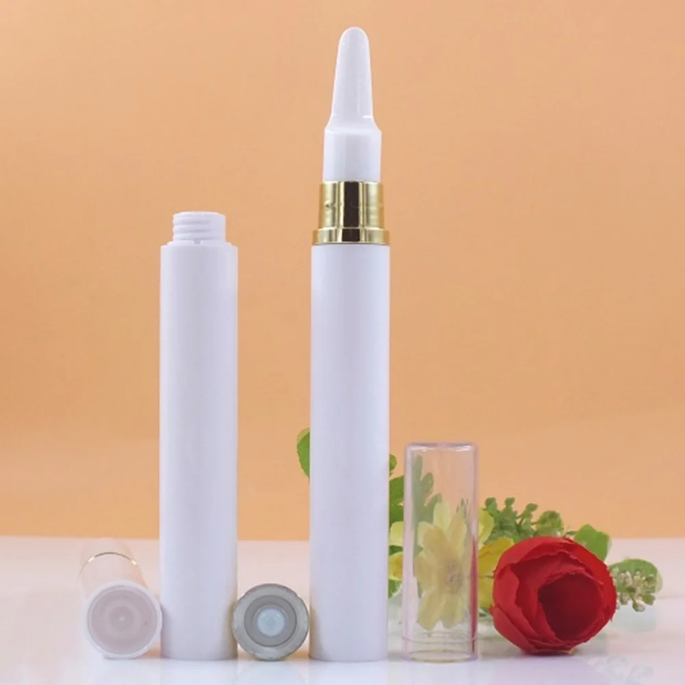 10pcs Airless Pump Bottles Eye Cream Bottle Pen White Vacuum Container Plastic Smear Massage Head Sample Tube Gold Neck 15ml