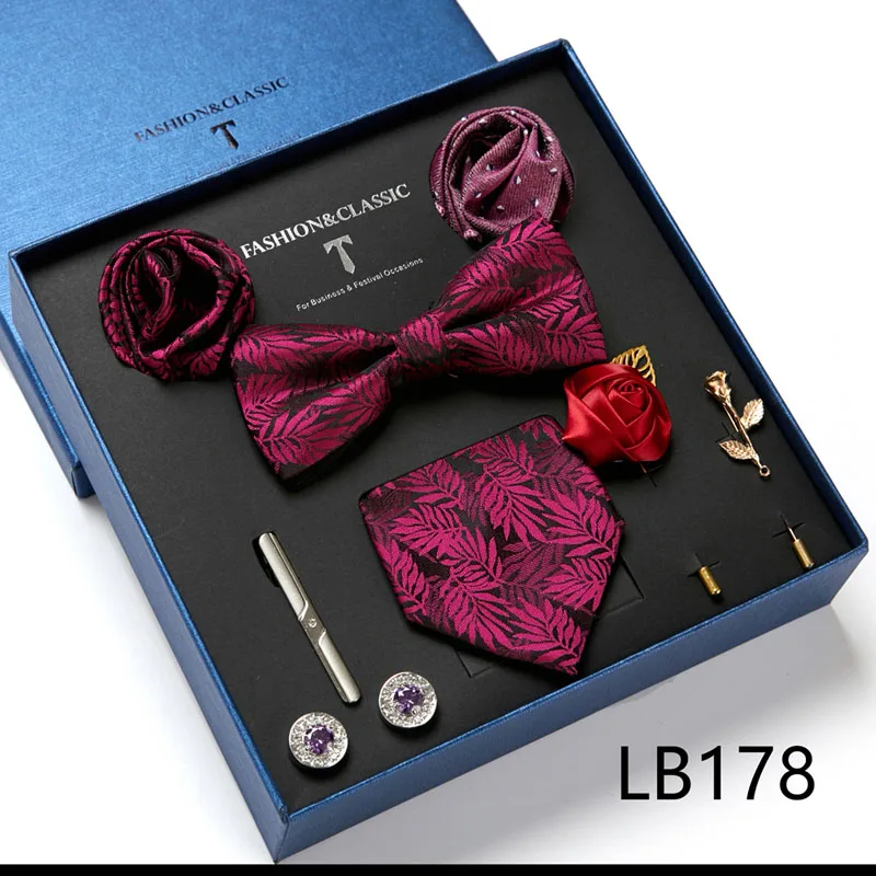 Hochwertige Geschenkbox für Feiertage, 7,5 cm, blaues Blumenmuster, Einstecktuch, Manschettenknöpfe, Krawattenclip, Krawatte für Herren, Geburtstagsgeschenk – Detail 16
