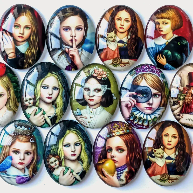 30*40mm Oval Glass Cabochon Girls Pictures Mixed Pattern Fit Cameo Base Setting for Jewelry Making Flatback 10pcs/lot TP-025