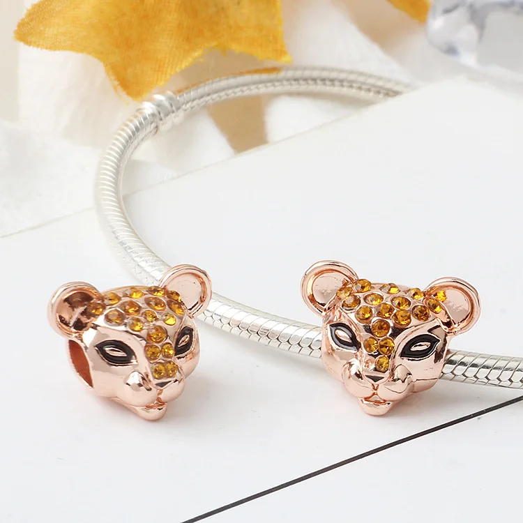 Btuamb Simple Style  Enamel Gold Color Cute Crystal Tiger Beads Charms Fit Original Bracelets for Women DIY Jewelry Gifts