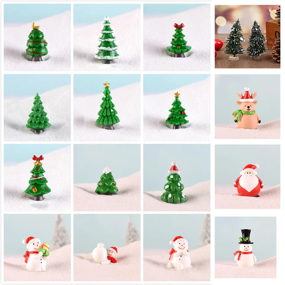 1-12pcs Small DIY Christmas Tree Fake Pine Tree Mini Sisal Bottle Brush Christmas Tree Santa Snow Frost Village House