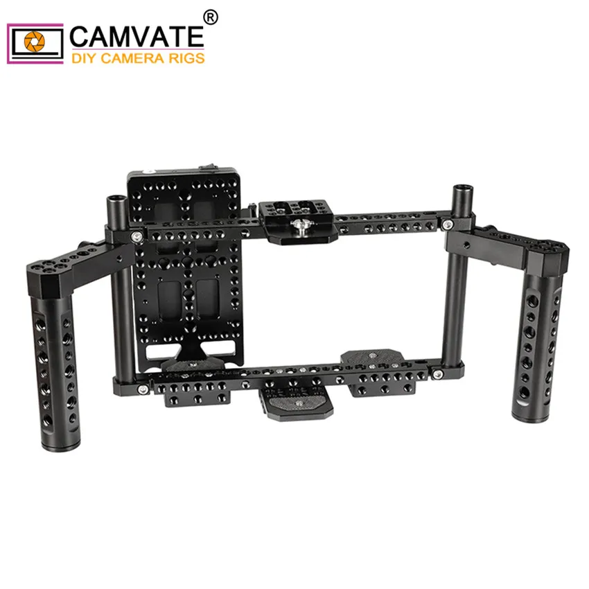 CAMVATE Adjustable Director\'s Monitor Cage Rig With Dual Cheese Handle Grip & V lock Quick Release Mounting Plate For 7\