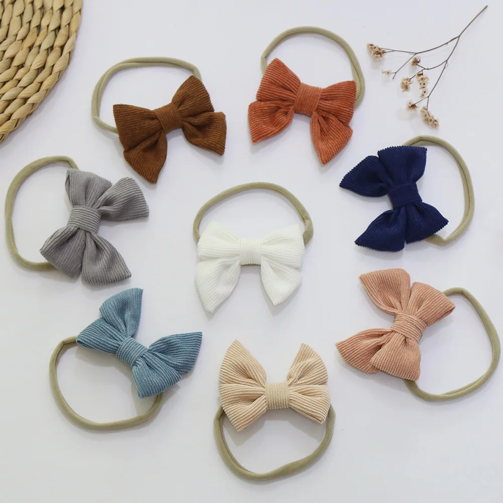 Solid Corduroy Baby Bow Headband Non-Wave Elastic Nylon Hair Bands Newborn Photography Props Fashion Headwraps Hair Accessories