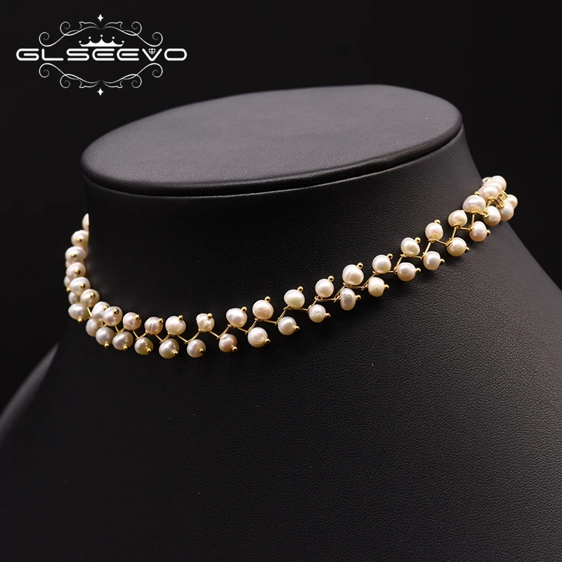 GLSEEVO Natural Fresh Water Pearl Choker Necklace For Women Wedding Engagement Handmade Fine Jewelry Collares GN0171