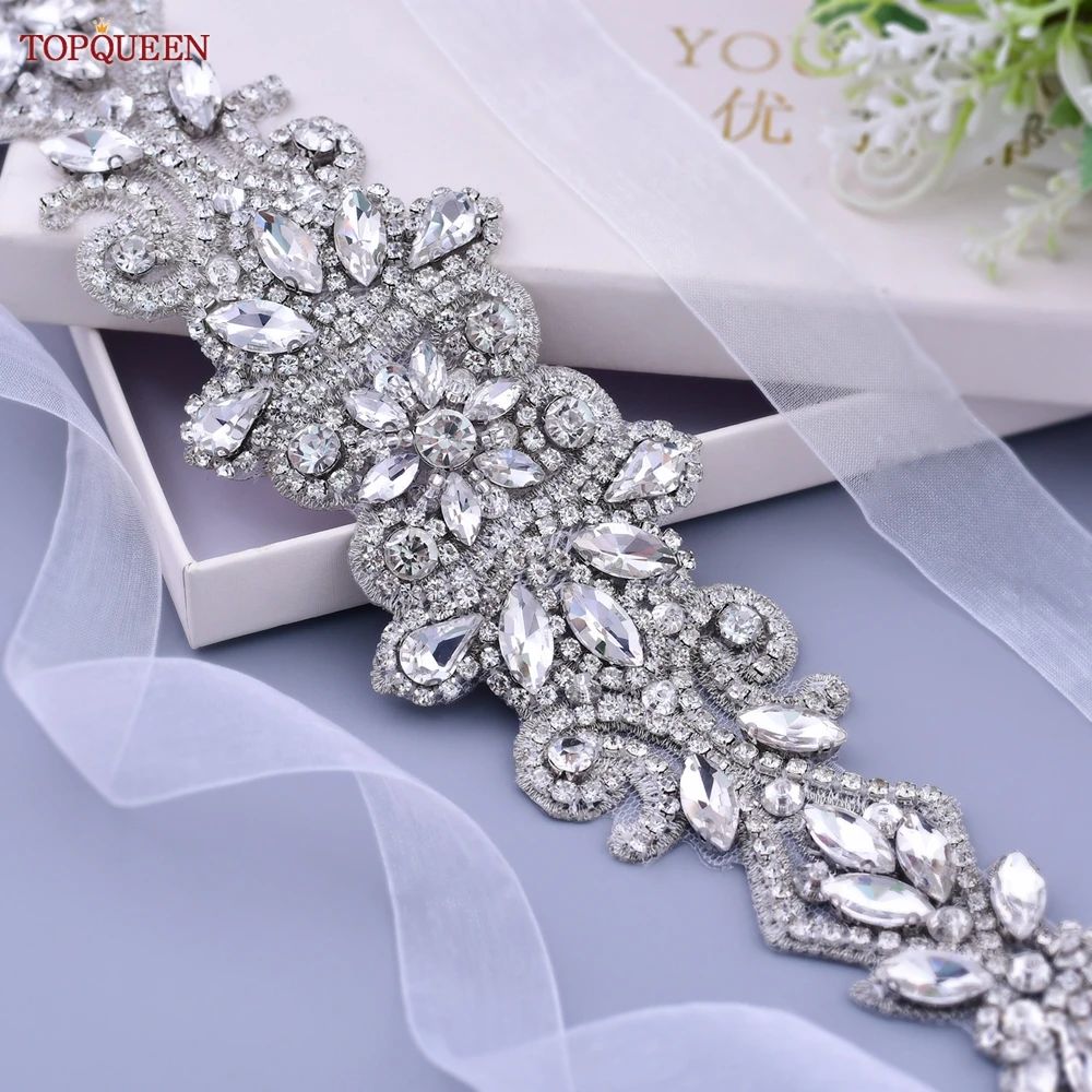 TOPQUEEN S12 Silver Rhinestone Belt Luxury Bridal Wedding Accessories Women\'s Dresses Appliques Marriage Decoration Girdles