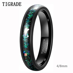TIGRADE 4mm Tungsten Wedding Band Dome polished with Multi-Colors Opal Inlay Wedding Engagement Ring for Women Men Comfort Fit