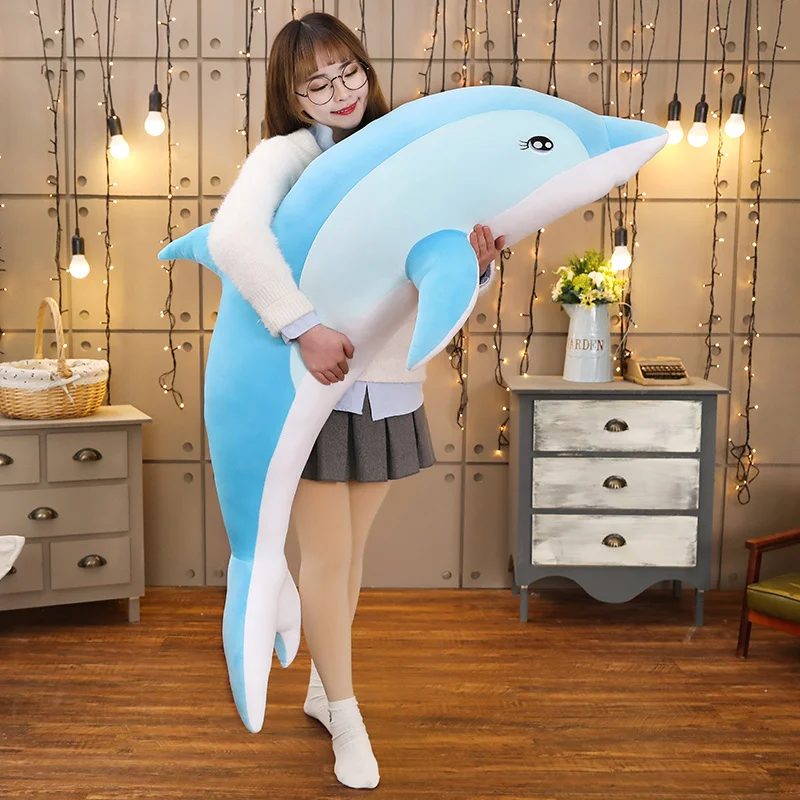 New Style Lovely 100-140CM Large Size Cute Soft Dolphin Plush Toys Stuffed Sea Animal Whale For Kids Gift